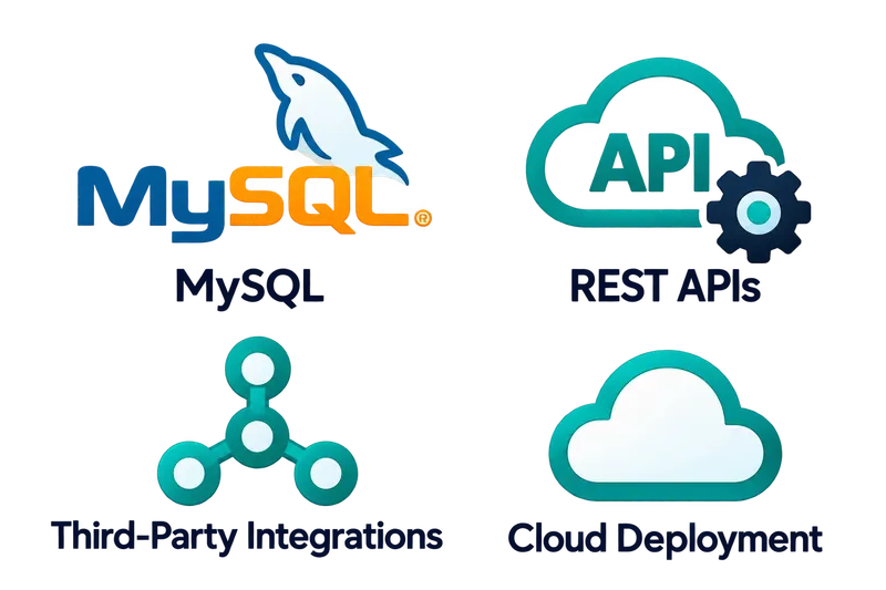 Cloud database and API connections behind a mobile and web application
