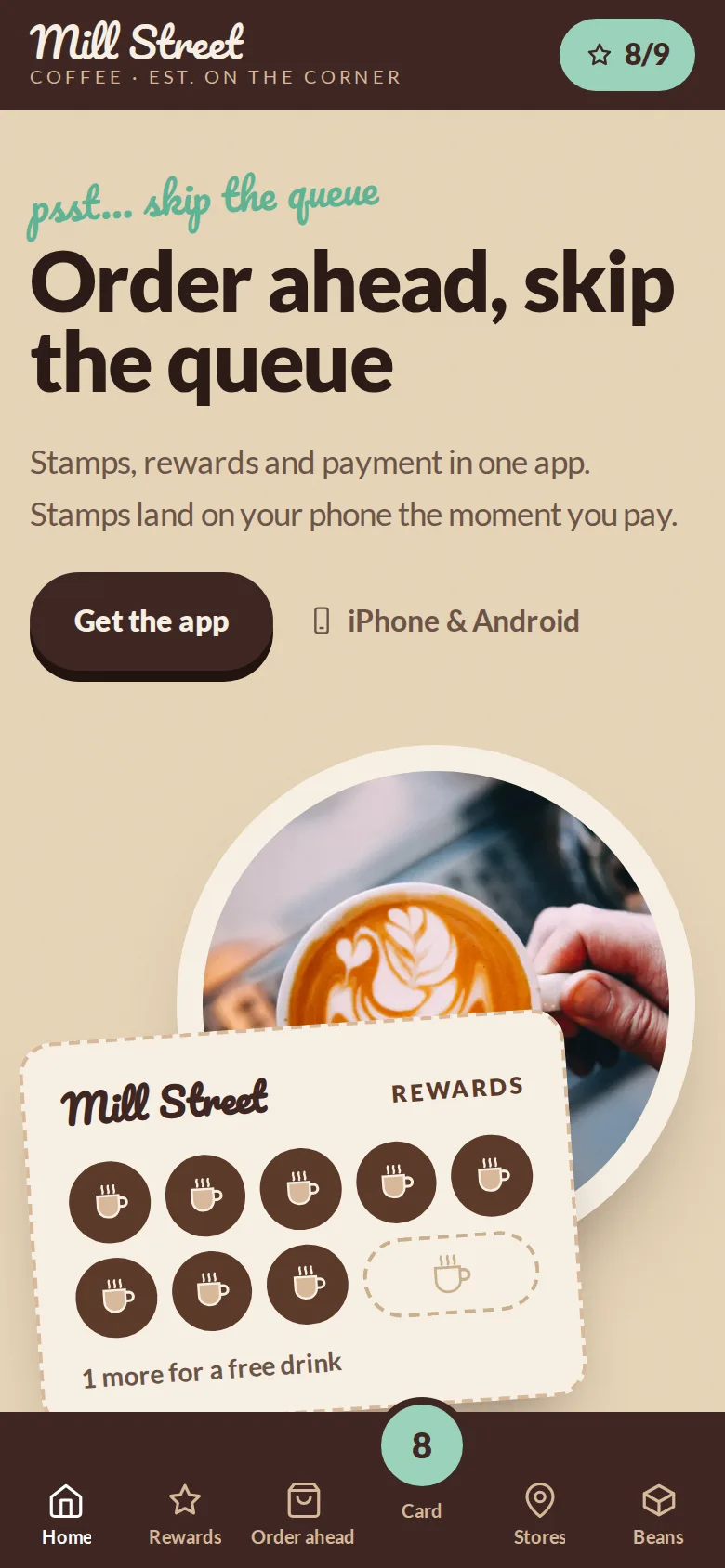Mill Street Coffee demo on a phone