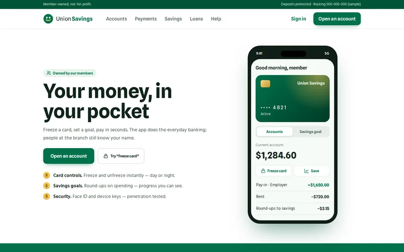 Union Savings demo — home page