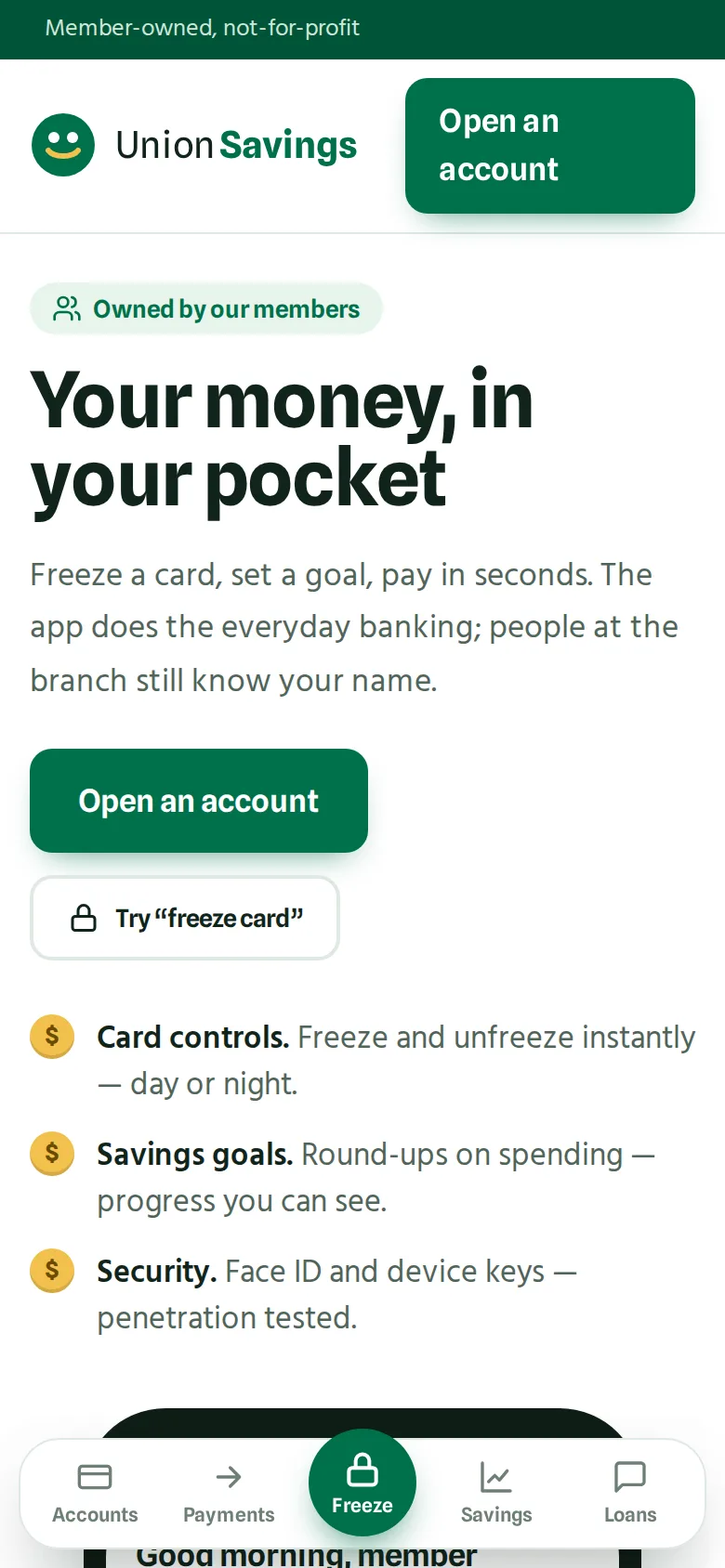 Union Savings demo on a phone