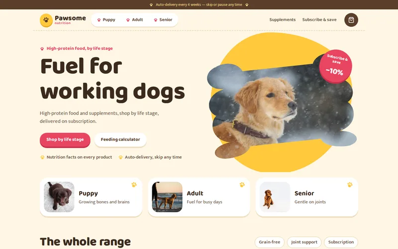 Pawsome Nutrition demo — home page