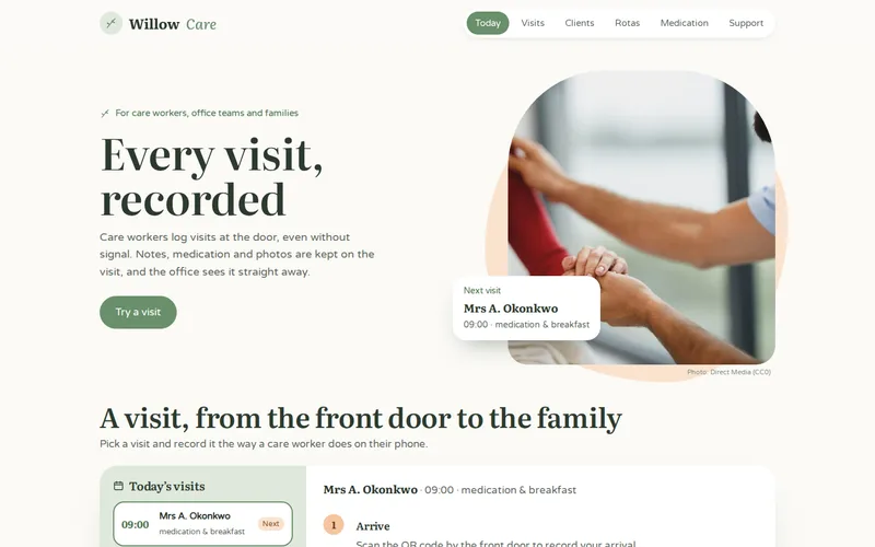 Willow Care demo — home page
