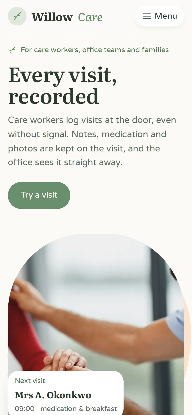 Willow Care demo on a phone