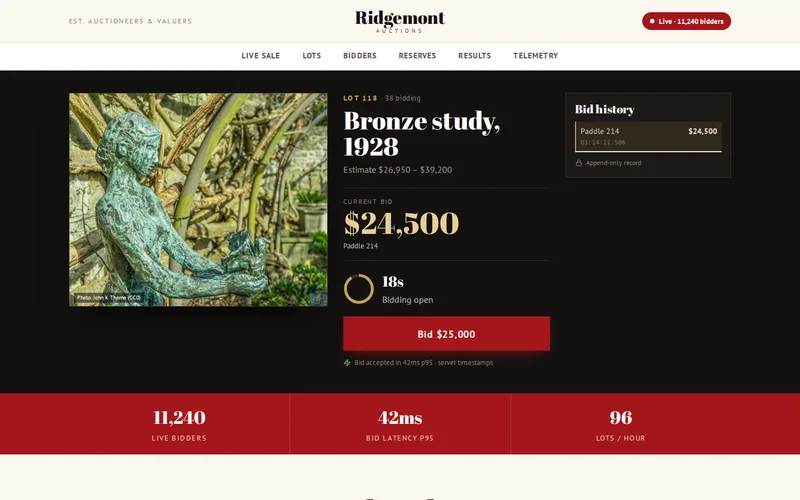Ridgemont Auctions demo — home page