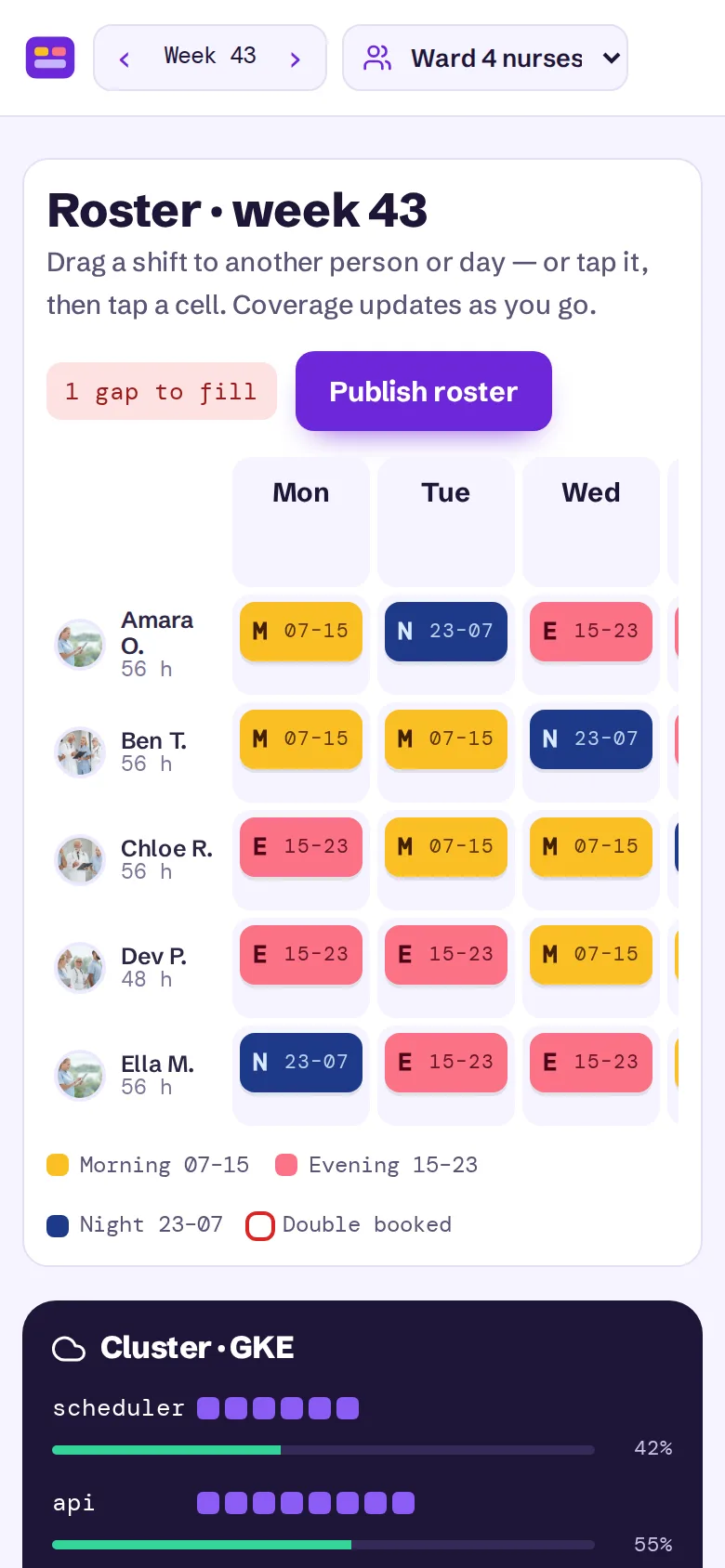 ShiftPlan demo on a phone