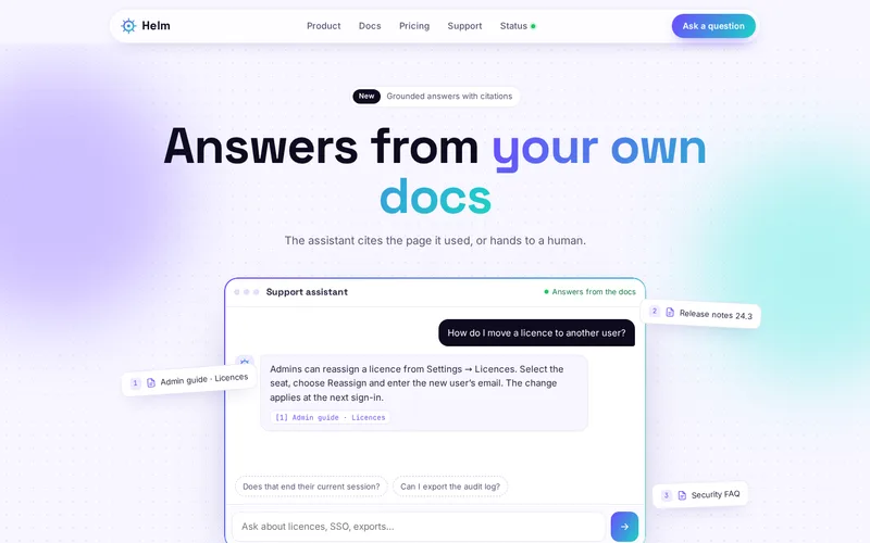 Helm Software demo — home page