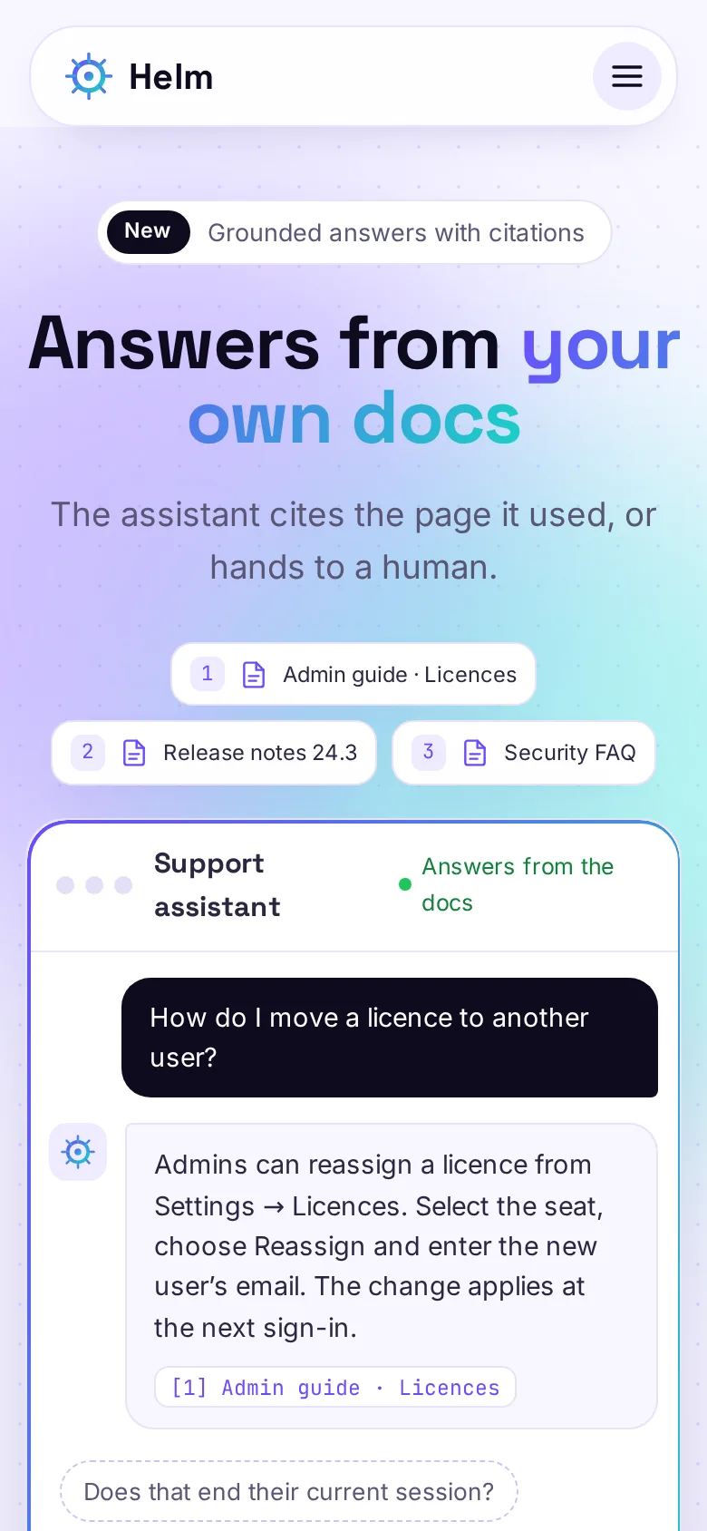 Helm Software demo on a phone