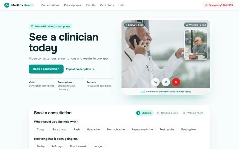 Medlink Health demo — home page