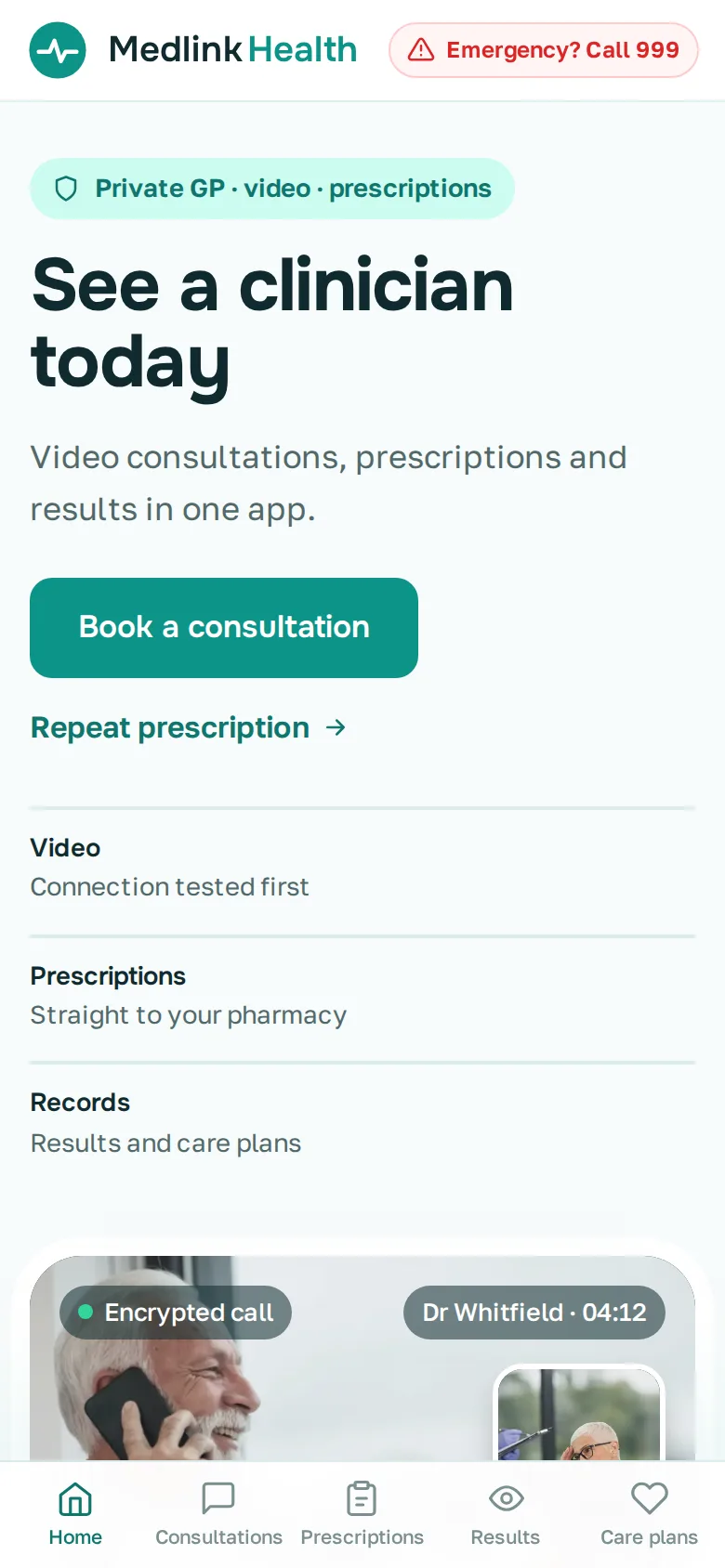 Medlink Health demo on a phone