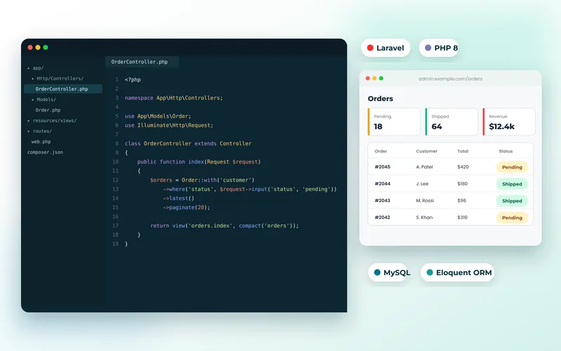 Laravel controller and Blade template code beside the admin screen it powers