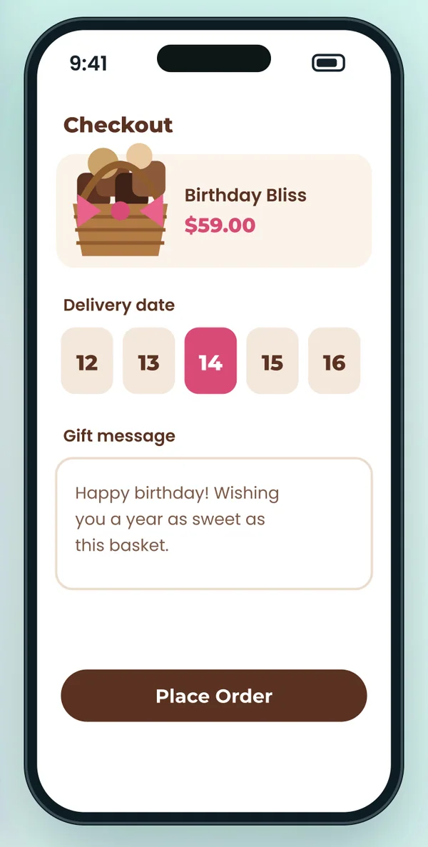 Mobile Shopify checkout with delivery date selection and gift message
